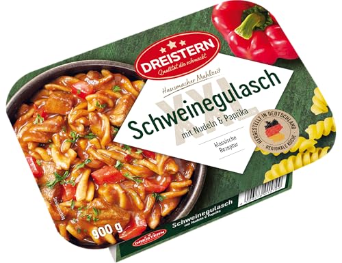 DREISTERN Schweinegulasch mit Nudeln & Paprika 900g I Herzhaftes Fertiggericht in Mikrowellenschale I Lange Haltbarkeit dank natürlicher Konservierung I Hausmacher Qualität von DREISTERN