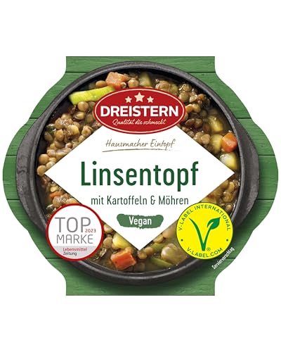 DREISTERN Linseneintopf 400g I Mit Kartoffeln & Gemüse I Veganes Fertiggericht in Mikrowellenschale I Lange Haltbarkeit dank natürlicher Konservierung I Hausmacher Qualität von DREISTERN
