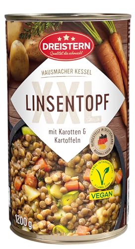 DREISTERN Veganer Linsentopf 1200g | Mit Kartoffeln & Möhren | Eintopf in recyclebarer Konservendose | Lange Haltbarkeit dank natürlicher Konservierung | Hausmacher Qualität von DREISTERN