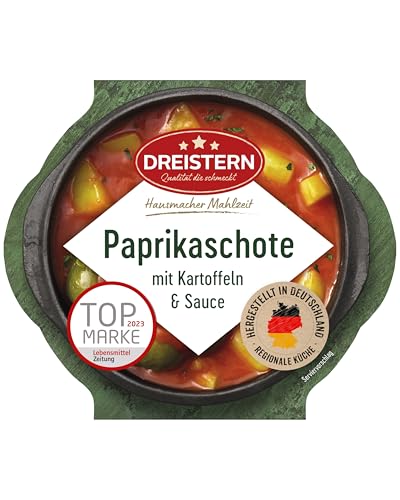 DREISTERN Paprikaschote 400g I Mit würziger Fleischfüllung in Sauce I Herzhaftes Fertiggericht in Mikrowellenschale I Lange Haltbarkeit dank natürlicher Konservierung I Hausmacher Qualität von DREISTERN