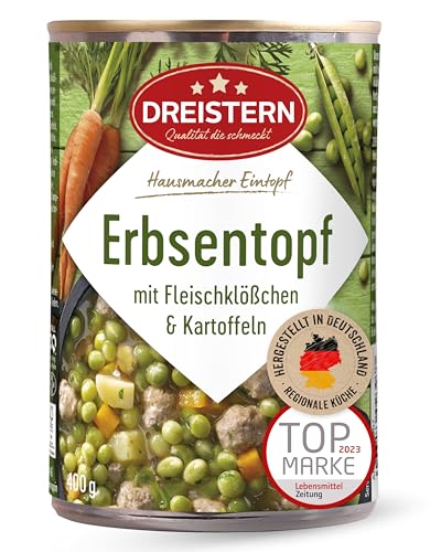 DREISTERN Erbsentopf 400g I Mit Fleischbällchen & Kartoffeln I Herzhafter Eintopf in recyclebarer Konservendose I Lange Haltbarkeit dank natürlicher Konservierung I Hausmacher Qualität von DREISTERN
