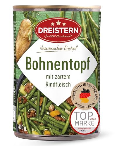 DREISTERN Bohnentopf 400g I Mit zartem Rindfleisch & Gemüse I Herzhafter Eintopf in recyclebarer Konservendose I Lange Haltbarkeit dank natürlicher Konservierung I Hausmacher Qualität DREISTERN Bohnentopf 400g I Mit zartem Rindfleisch & Gemüse I Herzhafter Eintopf in recyclebarer Konservendose I Lange Haltbarkeit dank natürlicher Konservierung I Hausmacher Qualität von DREISTERN