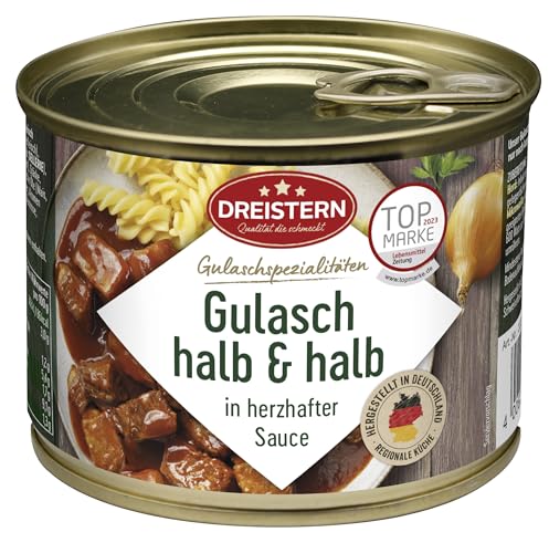 Dreistern Gulasch Halb & Halb Gulasch vom Rind & Schwein in der praktischen recyclebaren Konservendose, 500 g von DREISTERN