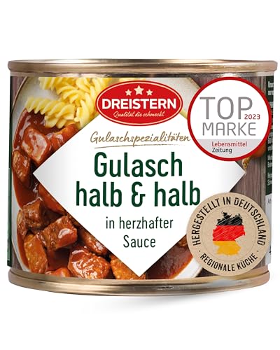 DREISTERN Gulasch vom Rind & Schwein 500g I Mit pikanter Sauce I Herzhaftes Fertiggericht in recyclebarer Konservendose I Lange Haltbarkeit dank natürlicher Konservierung I Hausmacher Qualität von DREISTERN