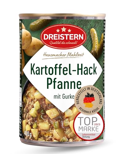 DREISTERN Kartoffelpfanne 400g I Mit Gehacktem & Gurke I Herzhaftes Fertiggericht in recyclebarer Konservendose I Lange Haltbarkeit dank natürlicher Konservierung I Hausmacher Qualität von DREISTERN