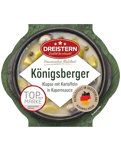 DREISTERN Königsberger Klopse 400g I Mit Kartoffeln in Sauce I Herzhaftes Fertiggericht in Mikrowellenschale I Lange Haltbarkeit dank natürlicher Konservierung I Hausmacher Qualität von DREISTERN
