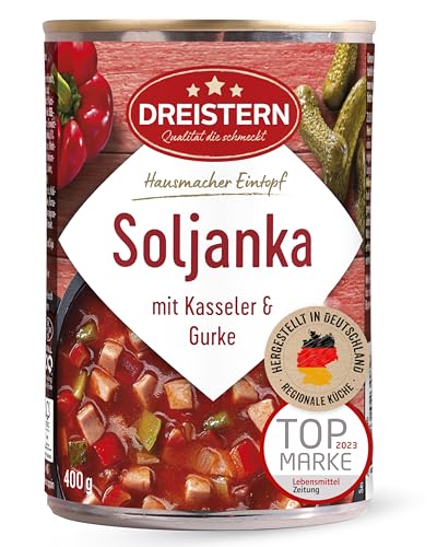 DREISTERN Soljanka 400g I Mit Kasseler & Gurke I Herzhafter Eintopf in recyclebarer Konservendose I Lange Haltbarkeit dank natürlicher Konservierung I Hausmacher Qualität von DREISTERN
