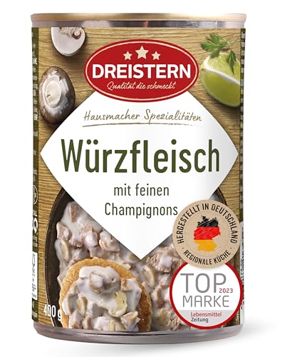 DREISTERN Würzfleisch 400g I Mit Hähnchen- & Schweinefleisch I Herzhaftes Fertiggericht in recyclebarer Konservendose I Lange Haltbarkeit dank natürlicher Konservierung I Hausmacher Qualität von DREISTERN
