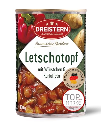 DREISTERN Letschotopf 400g I Mit Kartoffeln & Würstchen I Herzhaftes Fertiggericht in recyclebarer Konservendose I Lange Haltbarkeit dank natürlicher Konservierung I Hausmacher Qualität von DREISTERN