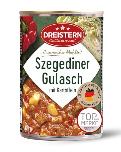 DREISTERN Szegediner Gulasch 400g I Mit Kartoffeln & Sauerkraut I Herzhaftes Fertiggericht in recyclebarer Konservendose I Lange Haltbarkeit dank natürlicher Konservierung I Hausmacher Qualität von DREISTERN
