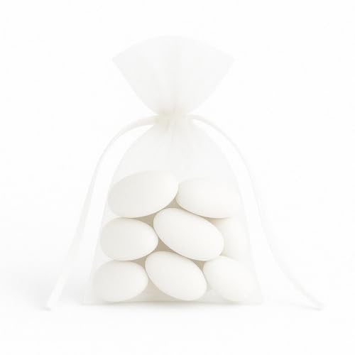 Dupleix – 20 Beutel mit 8 Mandelmandeln und Pecock – Präsentiert in weißen Organzabeuteln 7 x 9 cm – Ideal für Hochzeit, Taufe, Hotellerie, Gastgeschenke, Veranstaltungen von DUPLEIX