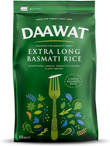 Daawat Extra Long Basmati Rice with Exceptional Length, Aromatic Flavour, Fluffy Grains, Elongates up to 24mm when Cooked, Non-Sticky and Ideal for all types of Dishes - 10KG Daawat Extra Long Basmati Rice with Exceptional Length, Aromatic Flavour, Fluffy Grains, Elongates up to 24mm when Cooked, Non-Sticky and Ideal for all types of Dishes - 10KG von Daawat