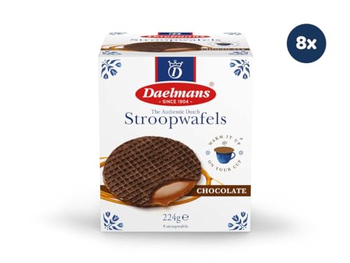 Daelmans Schokolade Stroopwafels - Schokolade Karamell Waffeln - Vorteilspackung: 8 Cube Boxes (230 g pro Cube Box) - Authentische Holländische Karamell Waffel - Stroopwaffeln von Daelmans