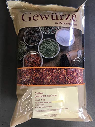 Chilli geschrotet, gebrochen mit Kerne 1 Kg Beutel, Premiumqualität von Dagema eG