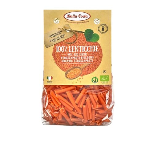 Dalla Costa Strozzapreti-Pasta100% rote Linsen glutenfrei Bio. Made in Italy. Sparpackung 8x250 Gramm von Dalla Costa