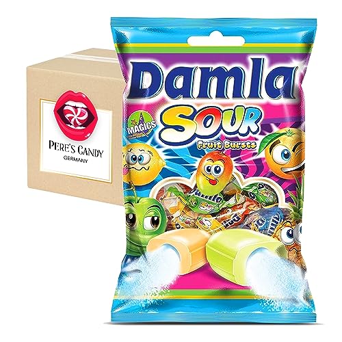 DAMLA SOUR 1kg Kaubonbons | Fruchtgummi mit saurem Pulver Füllung | mit fruchtigen Geschmacksrichtungen von Damla