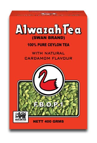Alwazah Schwarzer Tee (Ceylon) Lose Teeblätter mit Kardamom 400 Gramm von Damsouq