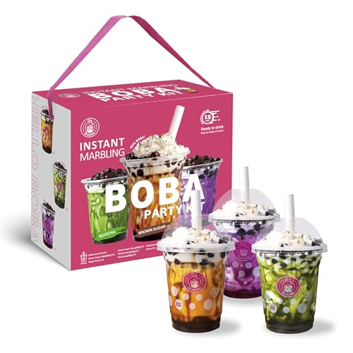 Boba Party Kit - Bubble Tea Starters Kit mit echten Tapioka-Perlen - Vegan - Glutenfrei Einfach und 5 Rezepte (1 Box) von Damsouq