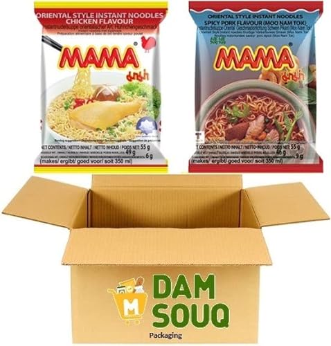 Damsouq® Instant Nudeln Mixpaket Mama Huhn und Moo Nam Tok (Schwein scharf) (30x 55 Gramm) von Damsouq