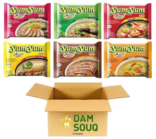 Damsouq® Instant-Nudeln Nudelmischung 6 Sorten Yum Yum (Huhn, Ente, Garnele, Gemüse, Rindfleisch, Curry) (30x 60 Gramm) von Damsouq