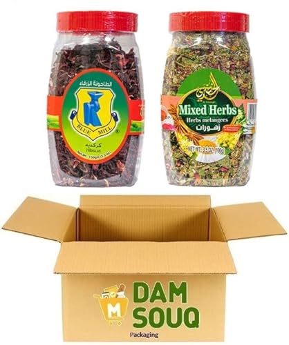 Damsouq® Lose Tee blätter Mix Packung Blue Mill Hibiscus und Herbal Mix Tee (2x 100 Gramm) von Damsouq