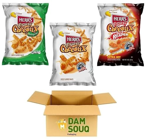 Damsouq® Mischpackung Herr's Cheestix Chips Käse, Carolina Reaper, Jalapeno (3 x 227Gramm) von Damsouq