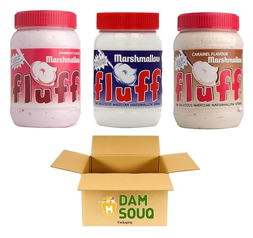 Damsouq® Mixpak Marshmallow Fluff Aufstrich (Vanille, Erdbeere, Karamell) (3x 213Gramm) von Damsouq