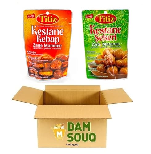 Damsouq® Mixpaket Titiz Kastanien 2x gezuckert und 2x ungezuckert (geschält und geröstet) (4x 125Gr) von Damsouq