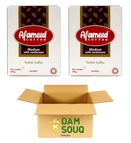 Damsouq® Multipackung Alameed Arabischer Kaffee (gemahlen) Medium mit Kardamom (2x 200GR) von Damsouq