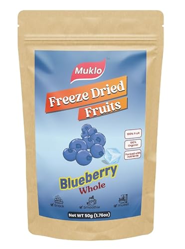 Muklo - Freeze Dried Fruits (Gefriergetrocknete Früchte) - Blueberry (Blaubeere) Ganz - 50 Gramm - Gesunder Snack - ohne Zusatzstoffe - 100% Frucht – Vegan von Damsouq