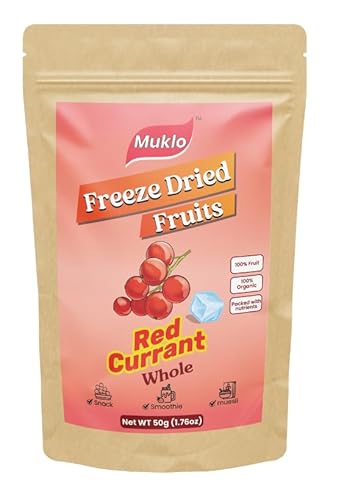 Muklo - Freeze Dried Fruits (Gefriergetrocknete Frucht) - Red Currant (Rote Johannisbeere Ganz) - 50 Gramm - Gesunder Snack – Ohne Additive- 100% Frucht - Vegan von Damsouq