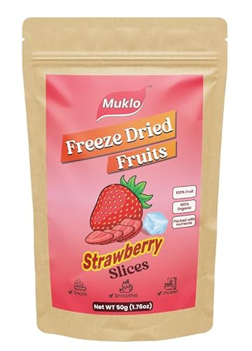 Muklo - Freeze Dried Fruits (Gefriergetrocknete Fruchtchips) - Strawberry slices (Erdbeer scheiben) - 50 Gramm - Gesunder Snack - Ohne Additive - 100% Frucht - Vegan von Damsouq