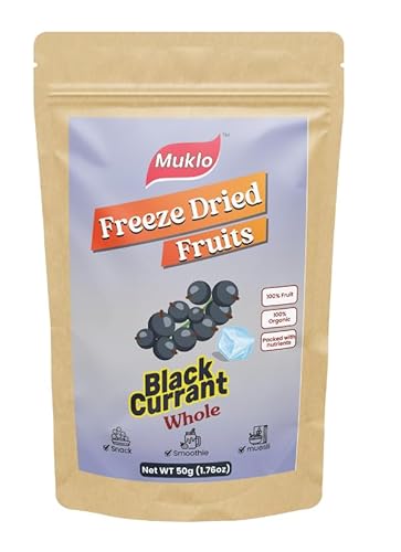 Muklo - Freeze Dried Fruits (Gefriergetrocknete Früchte) – Black Currant (Schwarze Johannisbeere Ganz) - 50 Gramm - Gesunder Snack – Ohne Additive - 100% Frucht - Vegan von Damsouq
