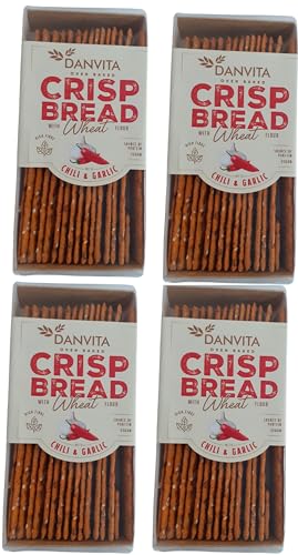 Danvita Crisp Bread Chili & Garlic 4 x 130g Knusperbrot mit Chili und Knoblauch Vorteilspack von Danvita