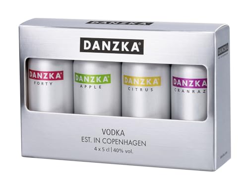DANZKA EST. IN COPENHAGEN Minipack (4x50ml) – Skandinavischer Premium Vodka in den Sorten Original, Apple, Citrus und Cranraz – ideal für den Pur-Genuss und perfekt als Cocktail Basis – 40 % Vol. von Danzka