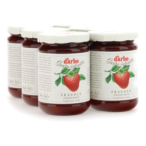 Darbo Naturrein Erdbeeren Konfitüre Extra 6 x 450 g Gläser, ideal zum Frühstück aufs Brötchen als auch zum Veredeln von Desserts und Süßspeisen von Darbo
