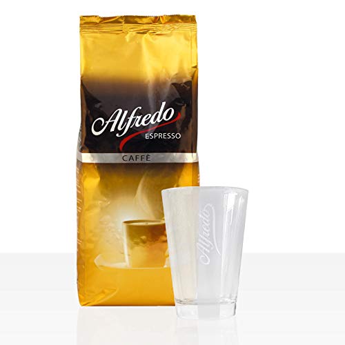 Darboven Alfredo Caffè Creme 1kg ganze Kaffee-Bohne + Alfredo Latte Macchiato Glas von Darboven