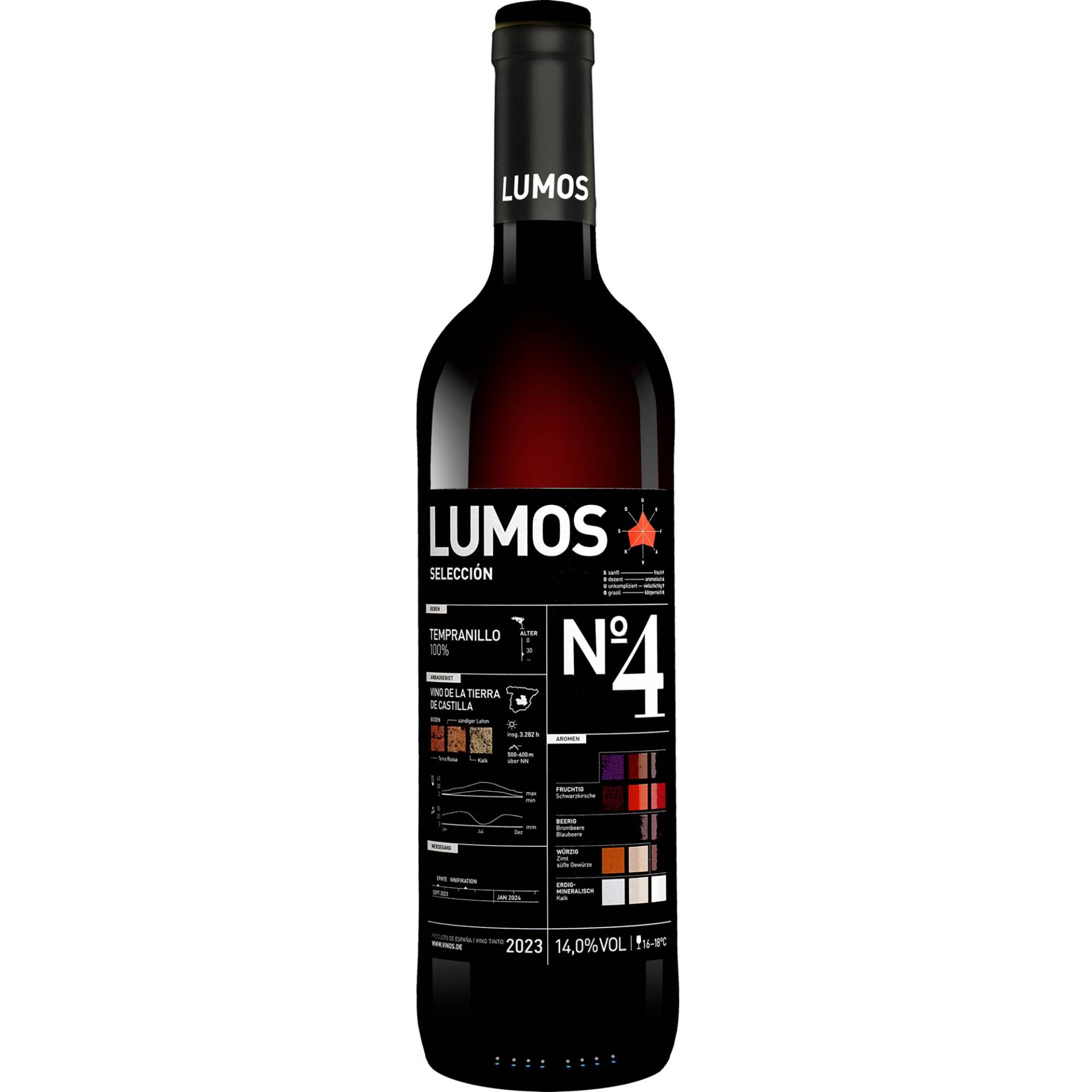 LUMOS No.4 Tempranillo 2023  0.75L 14% Vol. Rotwein Trocken aus Spanien von Das Lumos-Projekt
