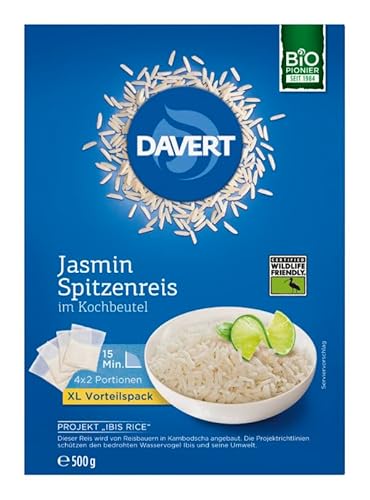 DAVERT Bio Jasmin Spitzenreis, im Kochbeutel, 500g (12er Pack) von Davert