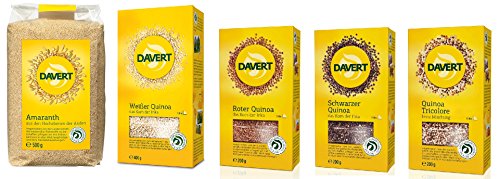 DAVERT Set 1x Amaranth + 4x Quinoa (weiss, rot, schwarz, Tricolore) (bio, vegan) 1500g Pseudogetreide von Davert