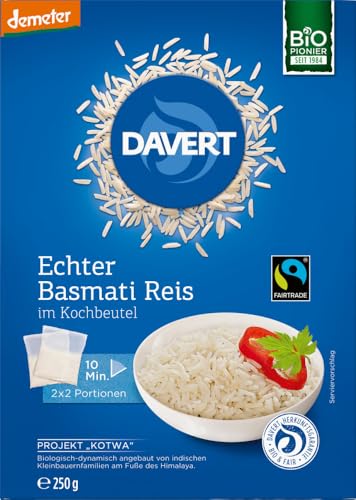 Davert Bio demeter Echter Basmati Reis im Kochbeutel Fairtrade (2 x 250 gr) von Davert