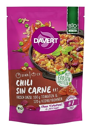 Davert Chili Sin Carne mit Erbsenprotein 80g Chili-Klassiker auf Erbsenbasis mit feuriger Würzung 100% Davert Bio-Qualität (1 x 80g) von Davert