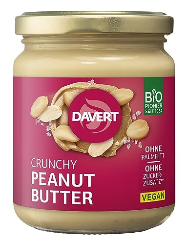 Davert Crunchy Peanutbutter 250g – Feinstes Erdnussmus mit einer Prise Steinsalz und crunchigen Erdnusstücken – 100% Davert Bio-Qualität (1 x 250g) von Davert