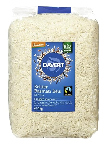 Davert demeter Echter Basmati Reis weiß Fairtrade 1kg – Biologisch-dynamisch angebaut am Himalaya in Spitzenqualität – 100% Davert Bio-Qualität (1 x 1kg) von Davert