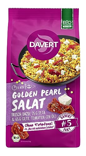Davert Golden Pearl Salat 170g – Edler Couscous in Perlenform, mediterrane Gewürze mit getrockneten Tomaten in Öl – 100% Davert Bio-Qualität (1 x 170g) von Davert
