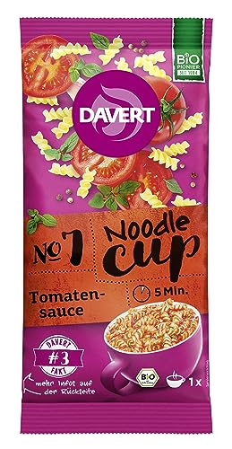 Davert Noodle-Cup Tomatensauce 67g – Nur natürliche Zutaten, ohne Geschmacksverstärker, ohne Palmöl – 100% Davert Bio-Qualität (1 x 67g) von Davert