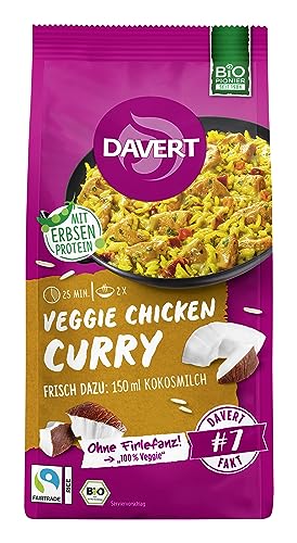 Davert Veggie Chicken Curry mit Fairtrade Reis 120g Würziges Curry mit Fairtrade- Reis und Chunks aus Erbsen und Ackerbohnen 100% Davert Bio-Qualität (1 x 120g) von Davert
