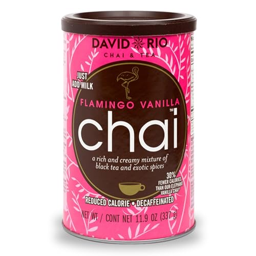 David Rio Chai Flamingo Vanilla aus San Francisco, entkoffeiniert und zuckerfrei (enthält jedoch Maltodextrin), Pappwickeldose (1 x 337 g) von David Rio
