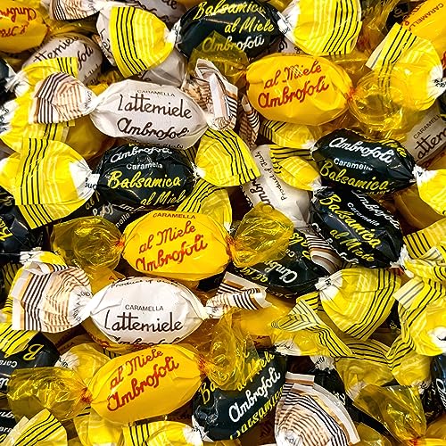 Ambrosoli Honig Bonbons Sortiment | Geschmacksrichtungen: Klassisch Honig, Milchhonig, Balsamico Honig | Glutenfreie Bonbons | 500 g Ambrosoli Honig Bonbons Sortiment | Geschmacksrichtungen: Klassisch Honig, Milchhonig, Balsamico Honig | Glutenfreie Bonbons | 500 g von De Antoni