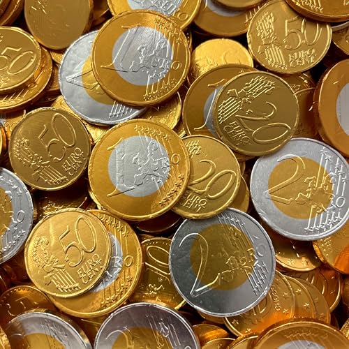 Schokoladenmünzen 100 Stück | Münzen aus Milchschokolade Durchmesser 28 mm | Zuschnitte von 1 Euro, 50, 20, 10 Cent, Goldfolie Schokoladenmünzen 100 Stück | Münzen aus Milchschokolade Durchmesser 28 mm | Zuschnitte von 1 Euro, 50, 20, 10 Cent, Goldfolie von De Antoni